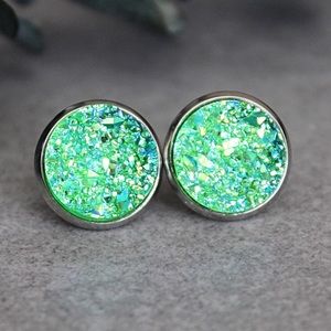 Green Stud Earrings, Green Earrings, Green Posts
